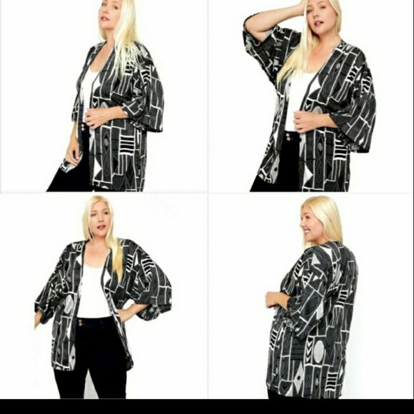 Plus sz 1x2x3x black/white/gray cardigan - Picture 10 of 11